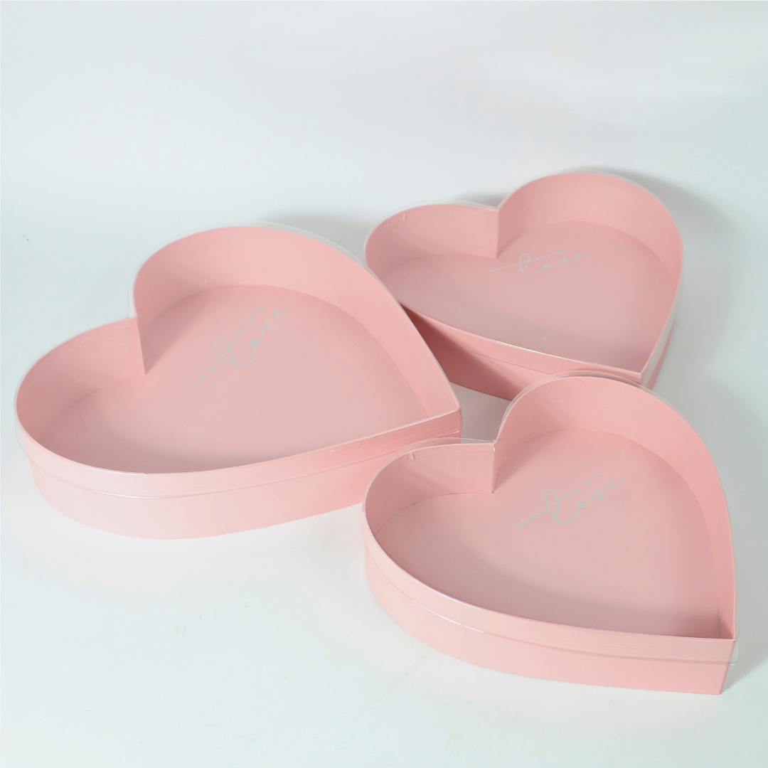 3-Piece Heart-Shaped Gift Box Set with Clear Lids