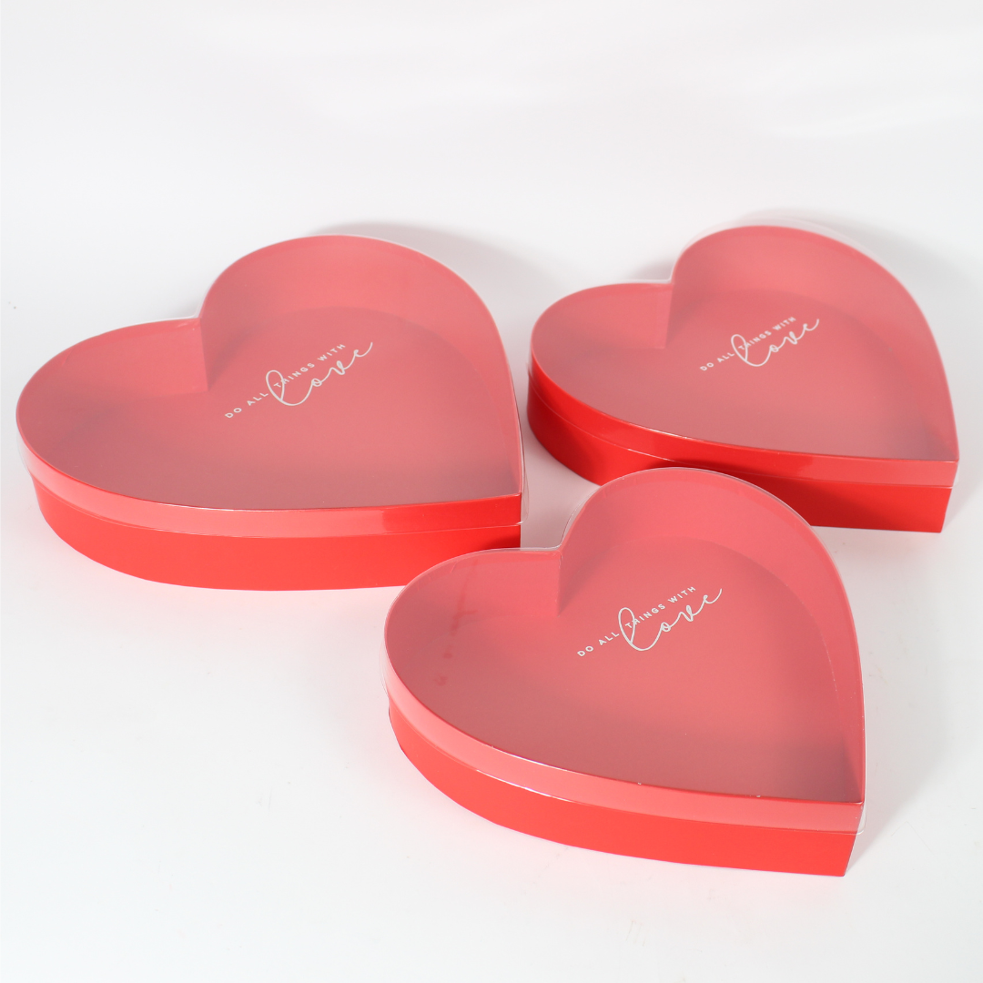 3-Piece Heart-Shaped Gift Box Set with Clear Lids