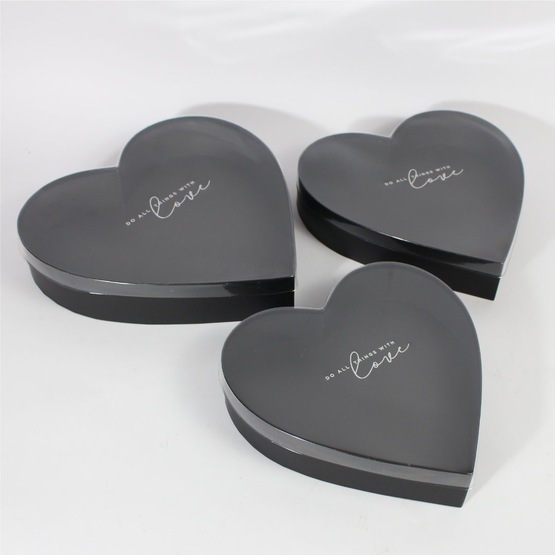 3-Piece Heart-Shaped Gift Box Set with Clear Lids