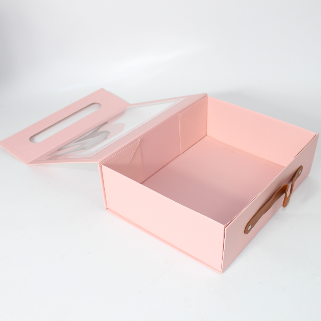 Foldable Square Box with Handle and Transparent Lid | Convenient Gift Packaging