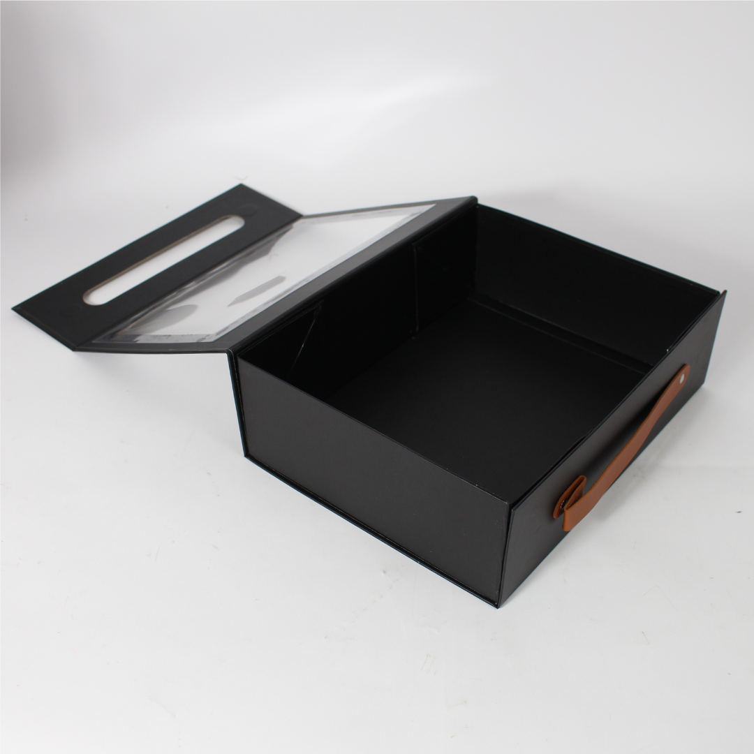 Foldable Square Box with Handle and Transparent Lid | Convenient Gift Packaging