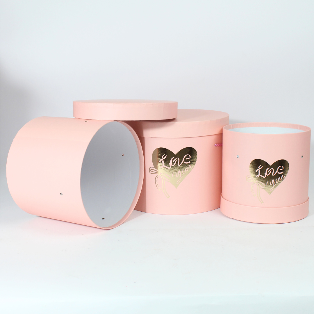 3-Piece Round Floral Gift Box Set with Gold Foil “Love You” Branding | Luxury Gift Packaging