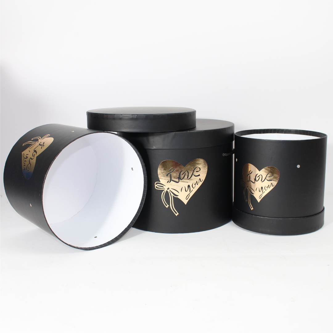 3-Piece Round Floral Gift Box Set with Gold Foil “Love You” Branding | Luxury Gift Packaging
