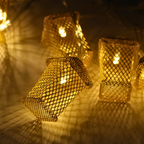 Golden Metal Small Lantern Shaped Battery Light – 2 Metres | Ramadan & Festive Décor(without battery)