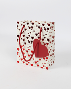 Heart Printed Paper Bag with Red Heart Tag | Mini Gift Bags – 12pcs Pack