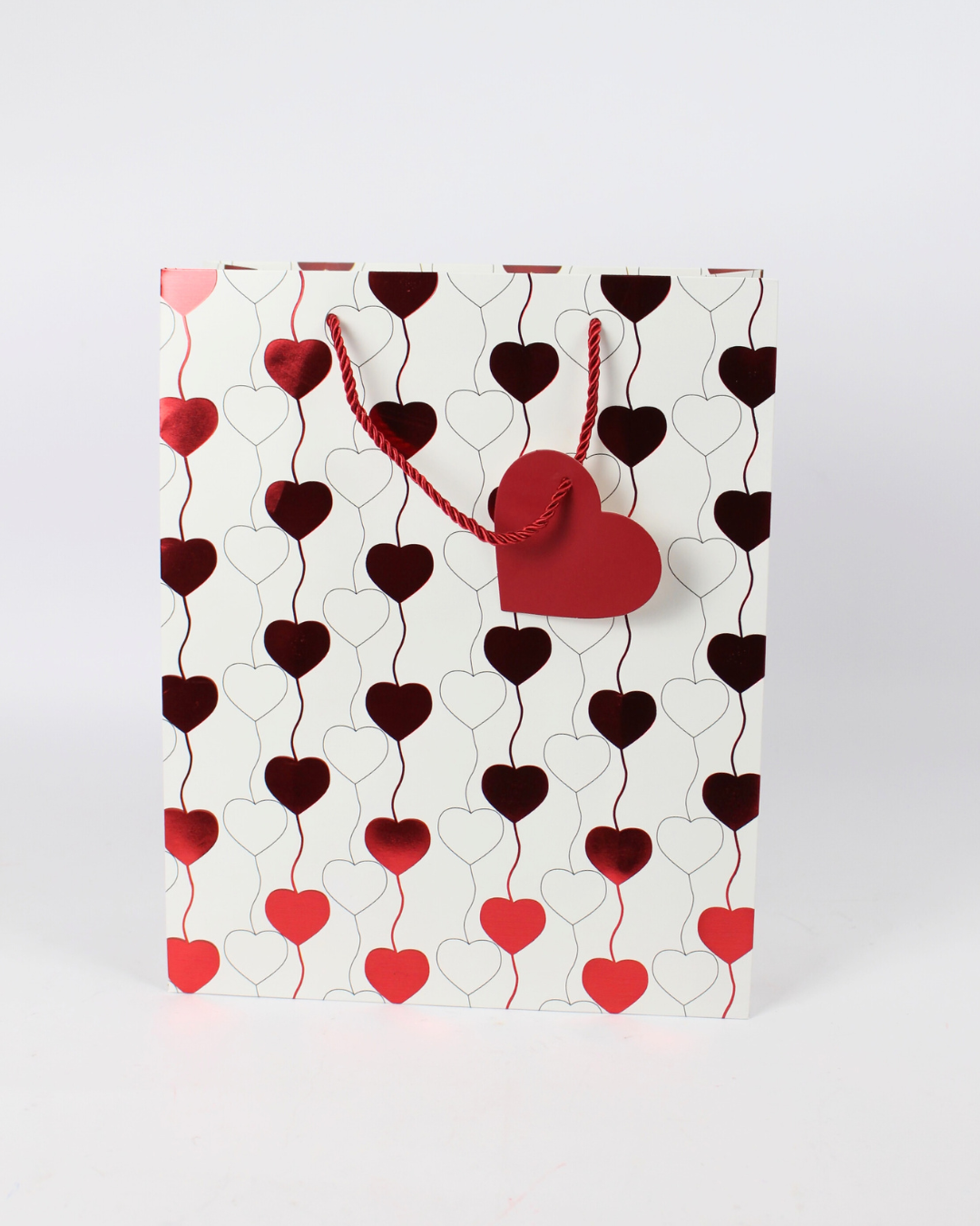 Heart Printed Paper Bag with Red Heart Tag | Gift Bags – 12pcs Pack
