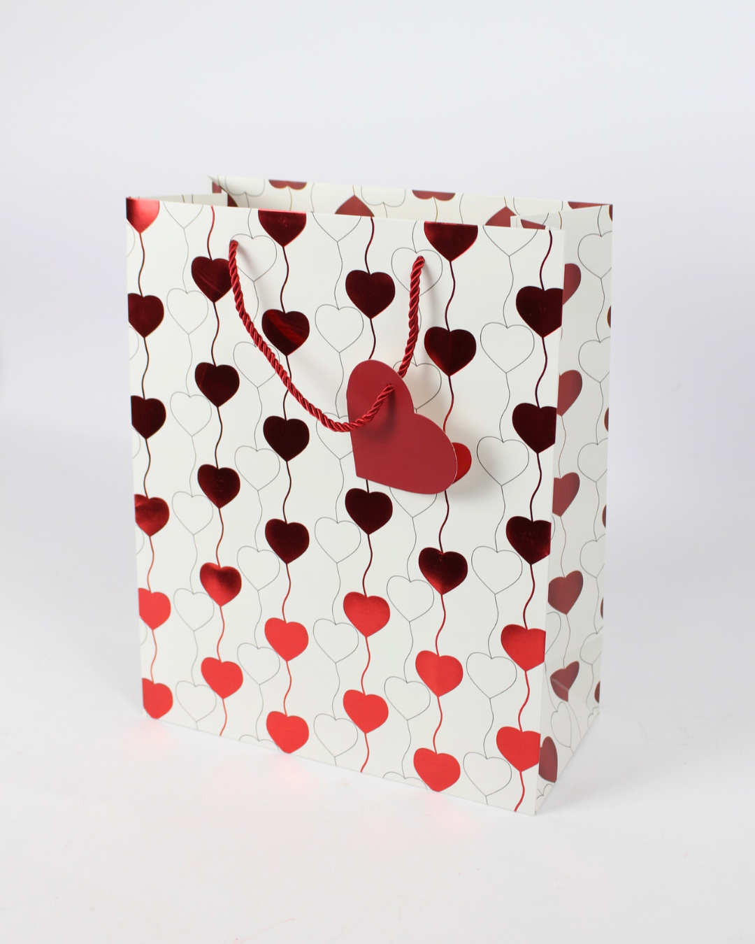 Heart Printed Paper Bag with Red Heart Tag | Gift Bags – 12pcs Pack