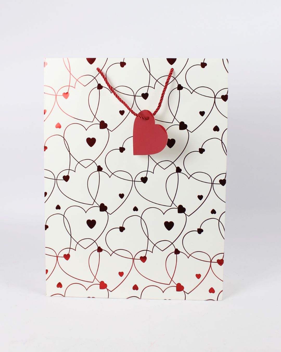 Heart Printed Paper Bag with Red Heart Tag | Large Gift Bags – 12pcs Pack