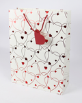 Heart Printed Paper Bag with Red Heart Tag | Large Gift Bags – 12pcs Pack