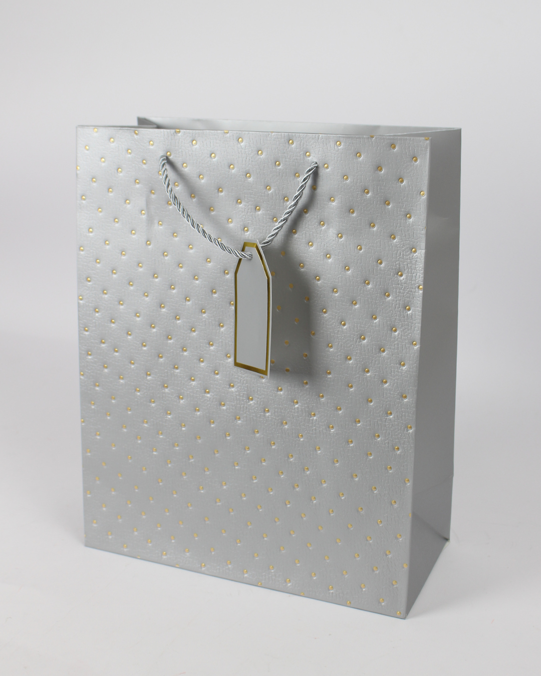 Paper Bag with Golden Polka Dot and Empty Tag | Large Gift Bags – 12pcs