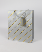 Paper Bag with Gold Foil Line Print and Empty Tag | Large Gift Bags – 12pcs