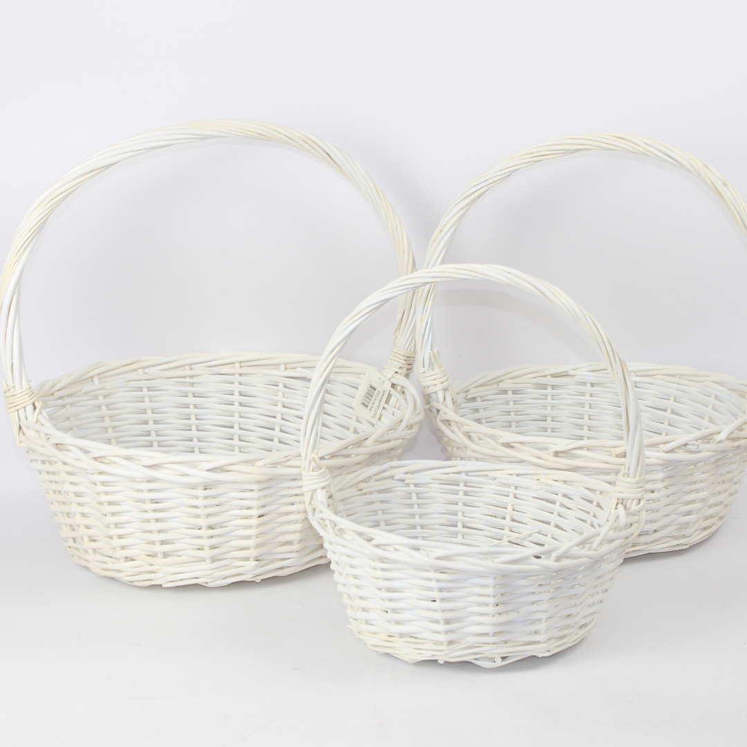 3pcs Nested White Wicker Basket Set | Storage, Décor & Gift Hampers