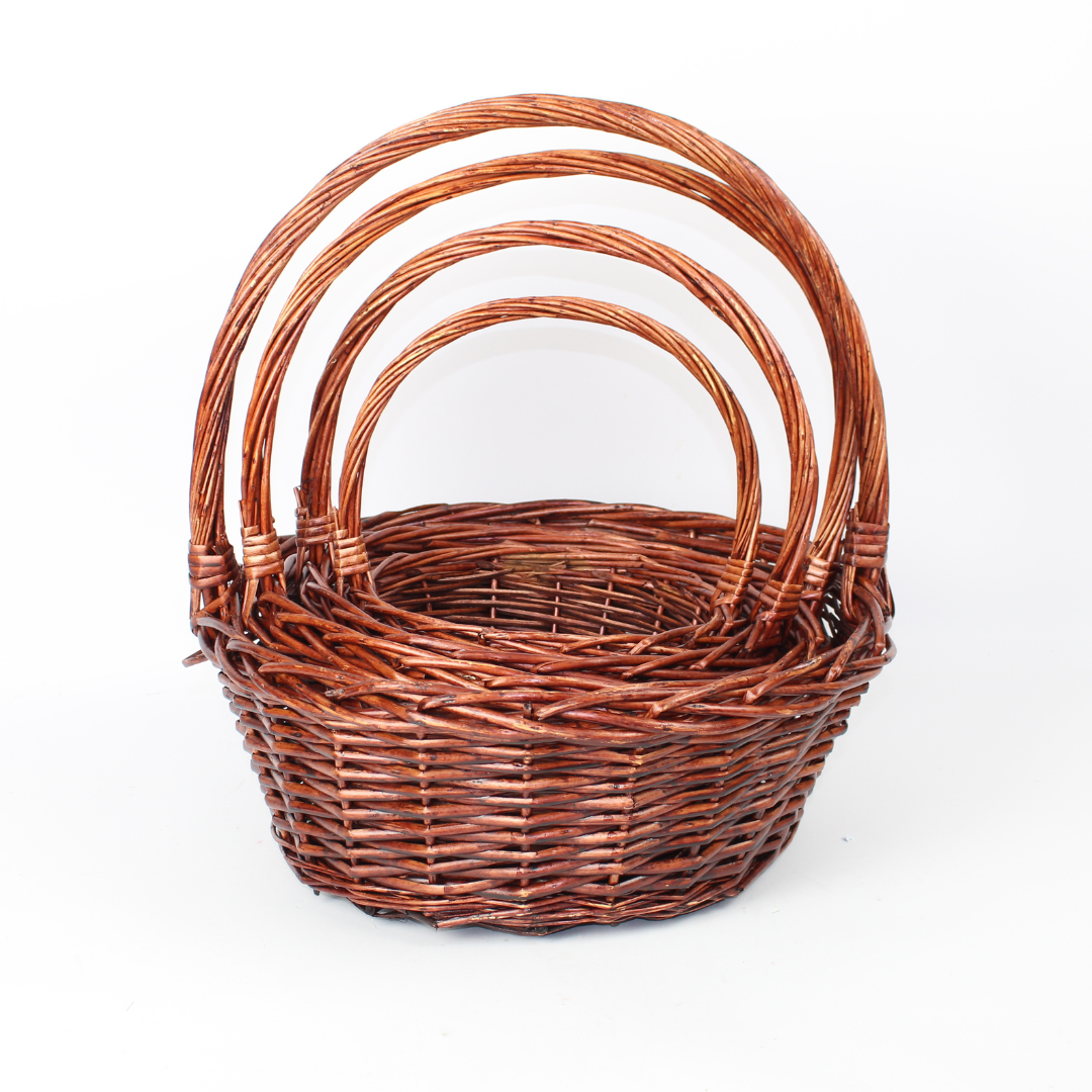 4pcs Nested Dark Brown Wicker Basket Set | Storage & Gift Hampers