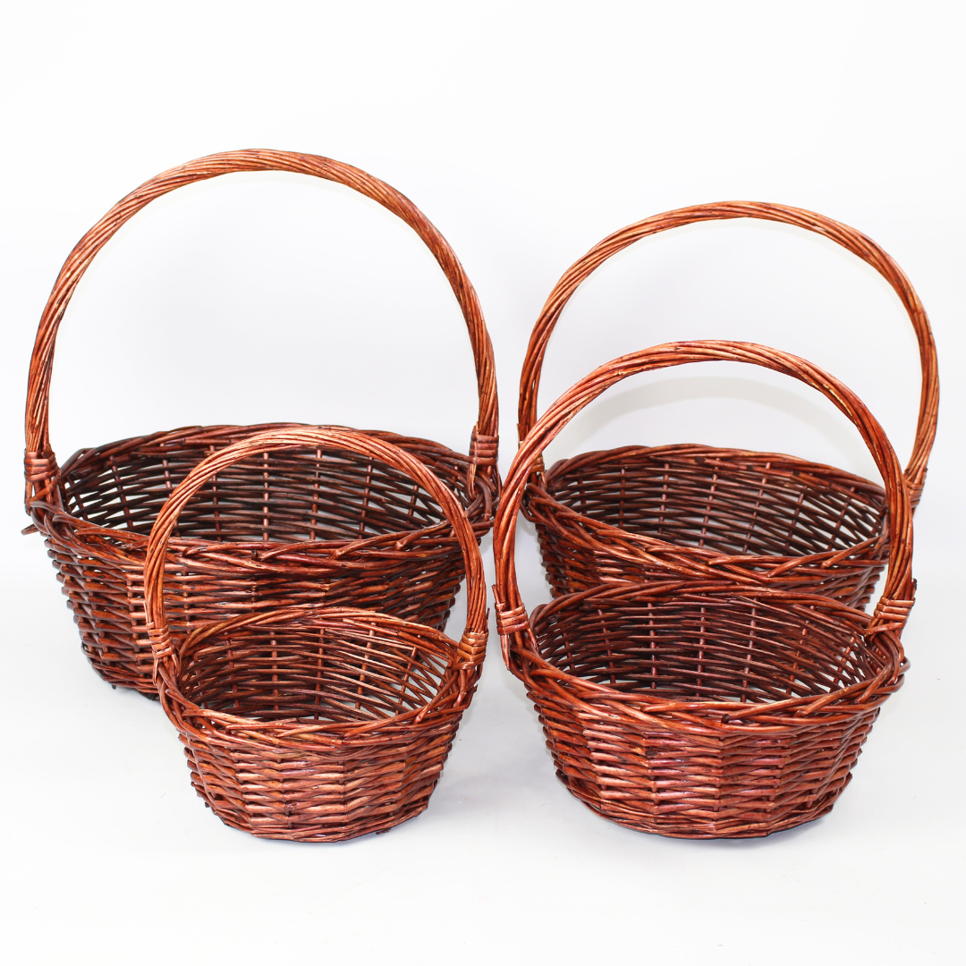 4pcs Nested Dark Brown Wicker Basket Set | Storage & Gift Hampers