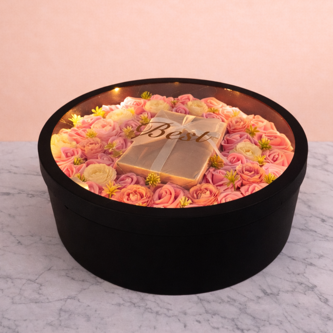 Mixed Roses Flower Black Box with Light | Custom Mother’s Day Gift