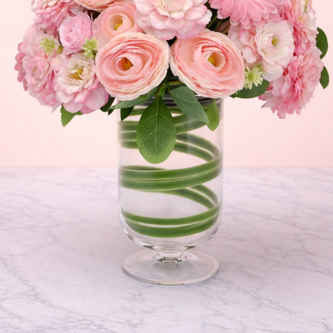 Artificial Pink Flower Arrangement in Glass Vase | Elegant Floral Décor