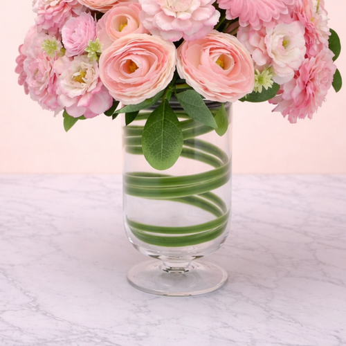 Artificial Pink Flower Arrangement in Glass Vase | Elegant Floral Décor