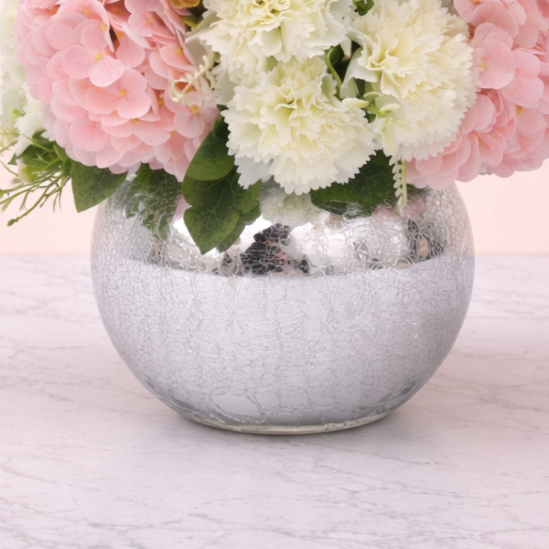 Artificial Pink Hydrangea Arrangement in Mercury Glass Vase | Elegant Décor