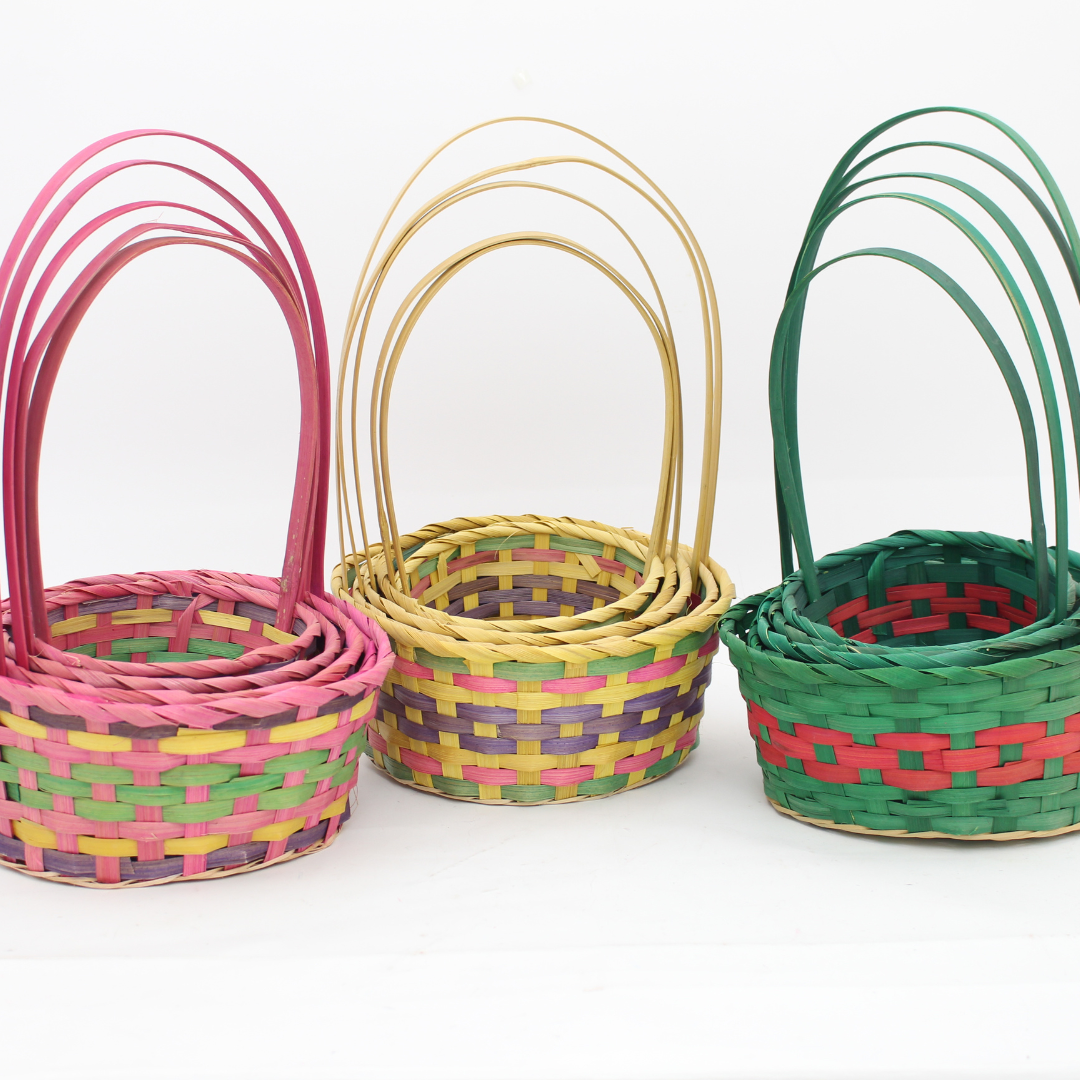 Bamboo Basket with Handle 5pc Set | Natural Gift & Storage Baskets