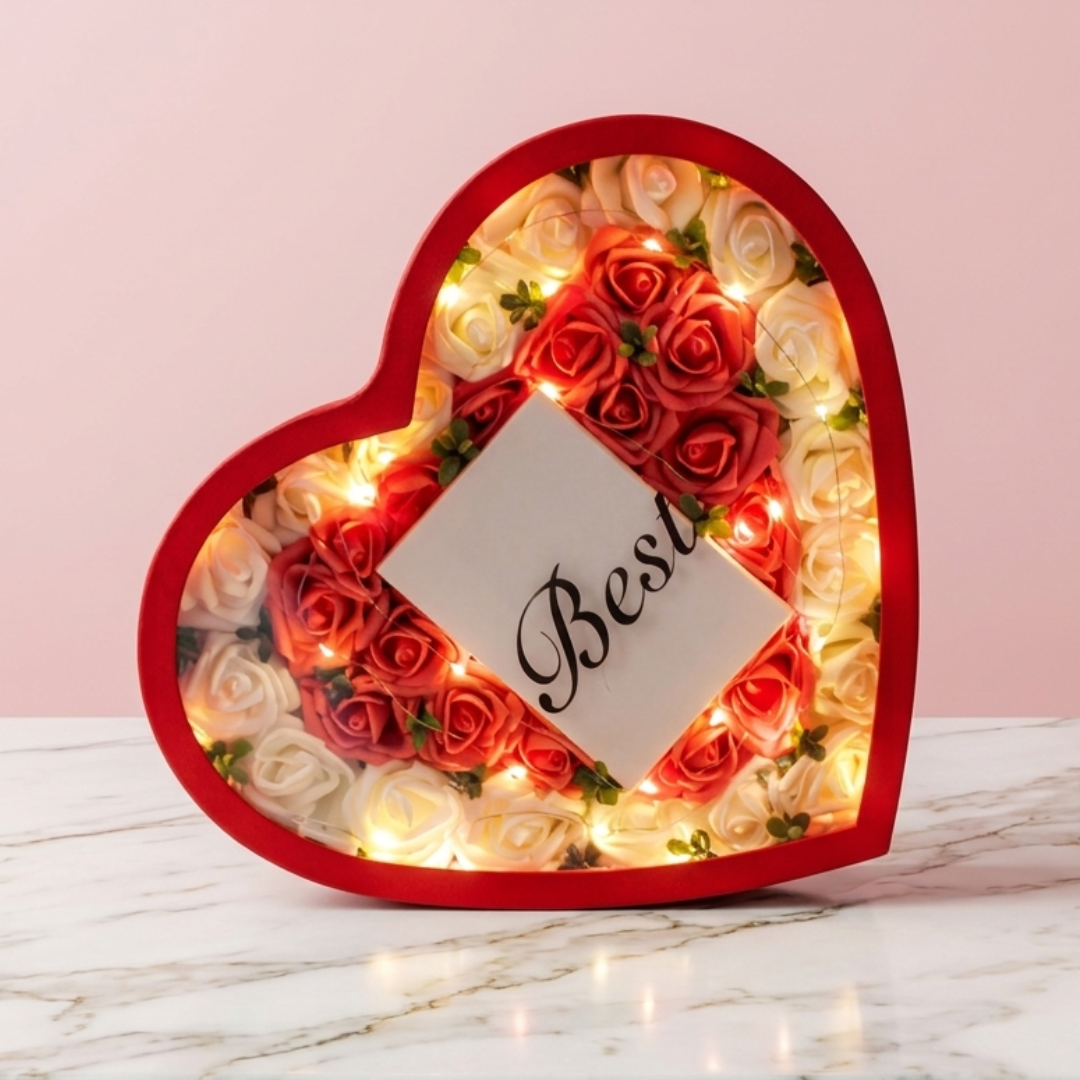 Heart-Shaped Rose Gift Box with LED Lights | Romantic Flower Gift