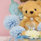 “Oh Baby” Air Balloon Gift Set with Teddy Bear & Flowers for Baby Boy