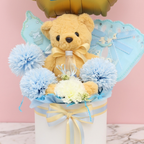 “Oh Baby” Air Balloon Gift Set with Teddy Bear & Flowers for Baby Boy