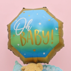 “Oh Baby” Air Balloon Gift Set with Teddy Bear & Flowers for Baby Boy