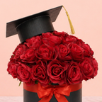 Graduation Gift Box Bouquet with Artificial Red Roses & Cap