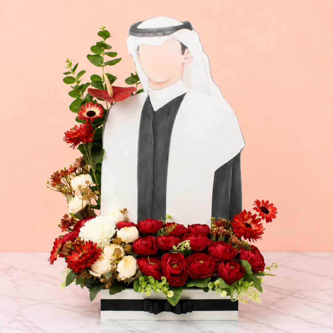 Personalized Graduation Flower Arrangement with Arab Attire Cut-Out