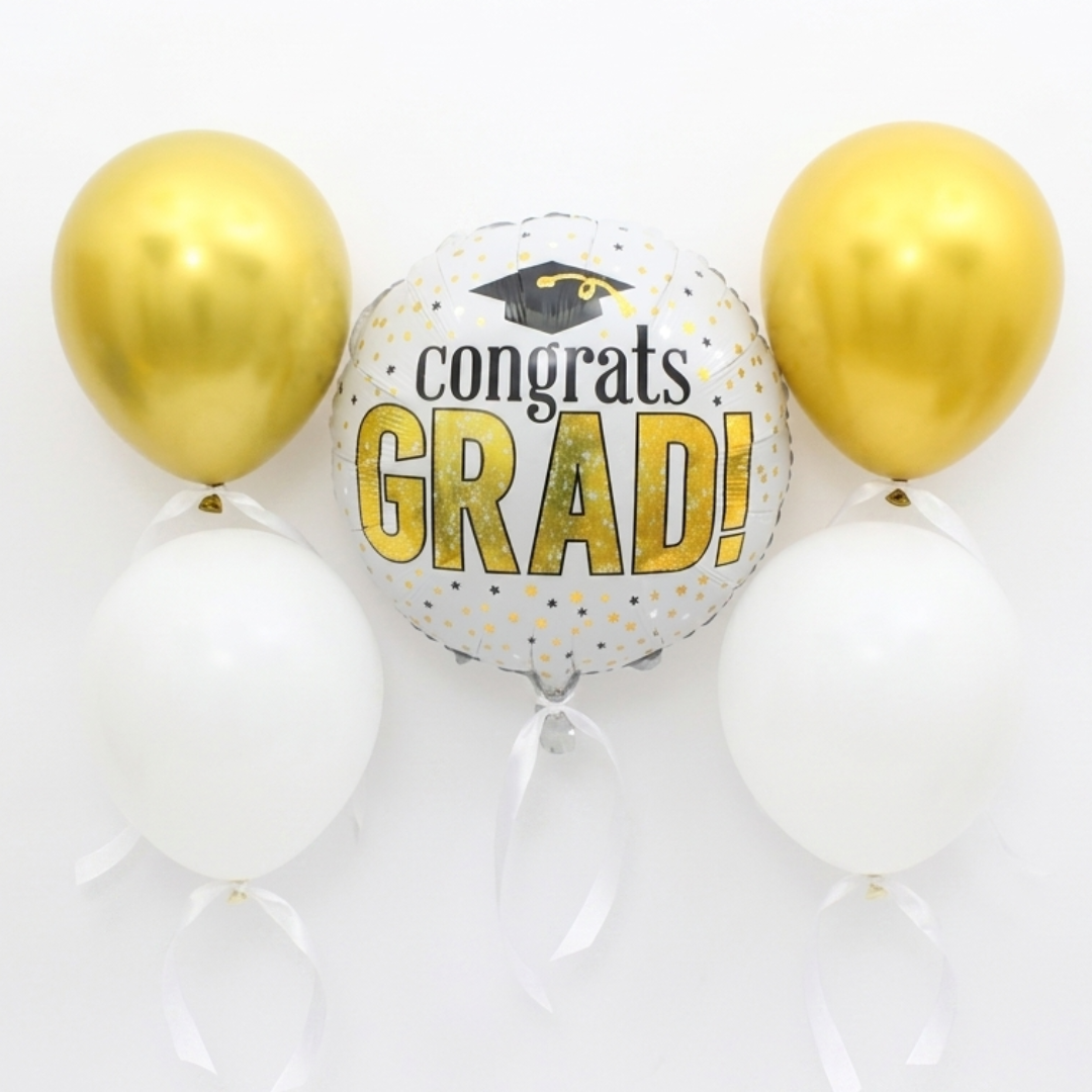 5-Piece Gold & White “Congrats Grad” Graduation Balloon Bouquet