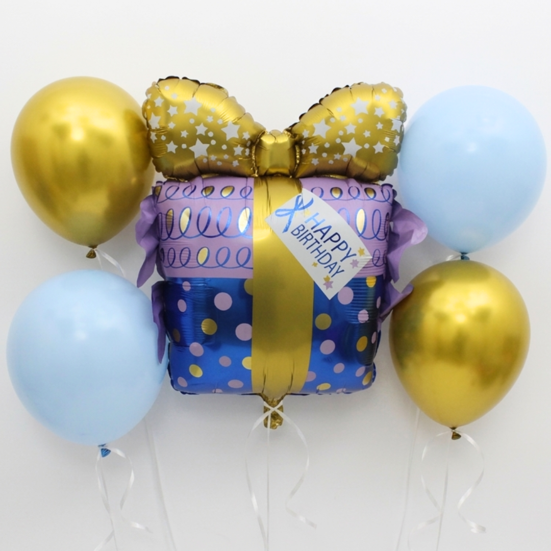 5-Piece Birthday Balloon Set with Gift-Shaped Foil Balloon