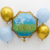 5-Piece “Oh Baby” Blue & Gold Balloon Bouquet | Baby Boy Party Décor