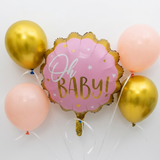 5-Piece “Oh Baby” Pink & Gold Balloon Bouquet | Baby Shower Décor