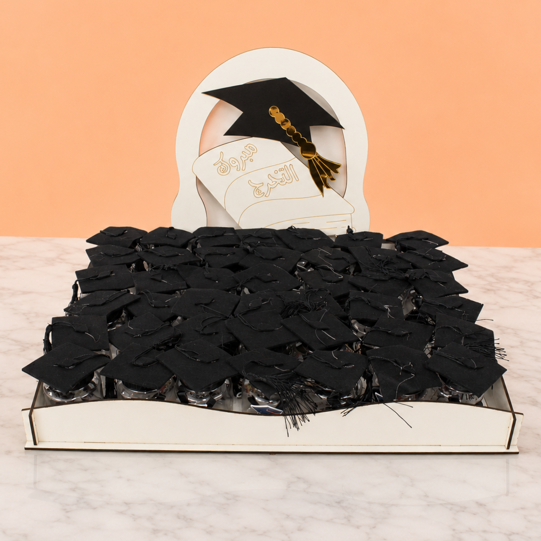 Graduation Tray with 42 Graduation Cap Plastic Bottles & Chocolates