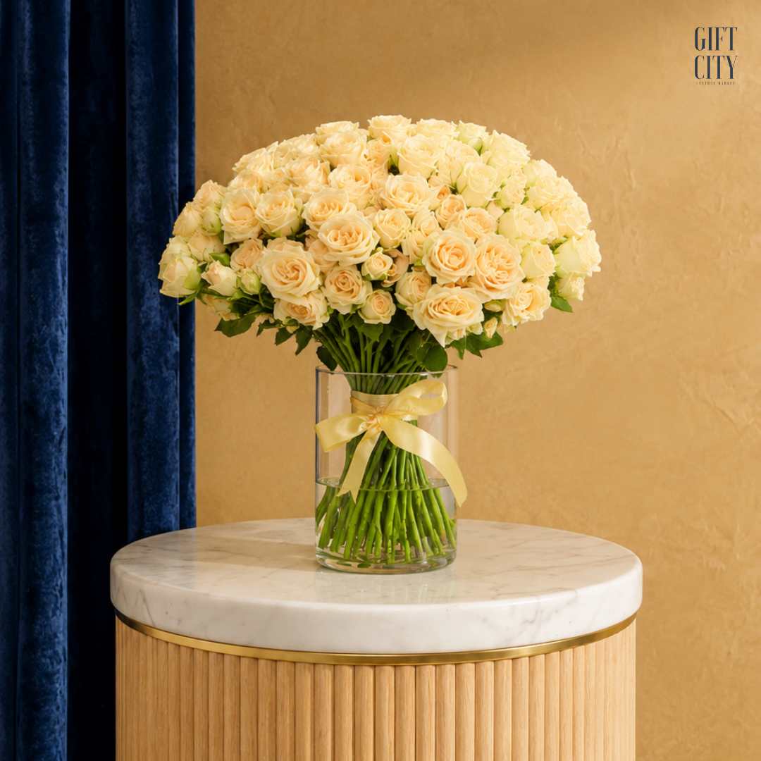Luxurious 50-Piece Baby Rose Vase Bouquet | Premium Floral Gift