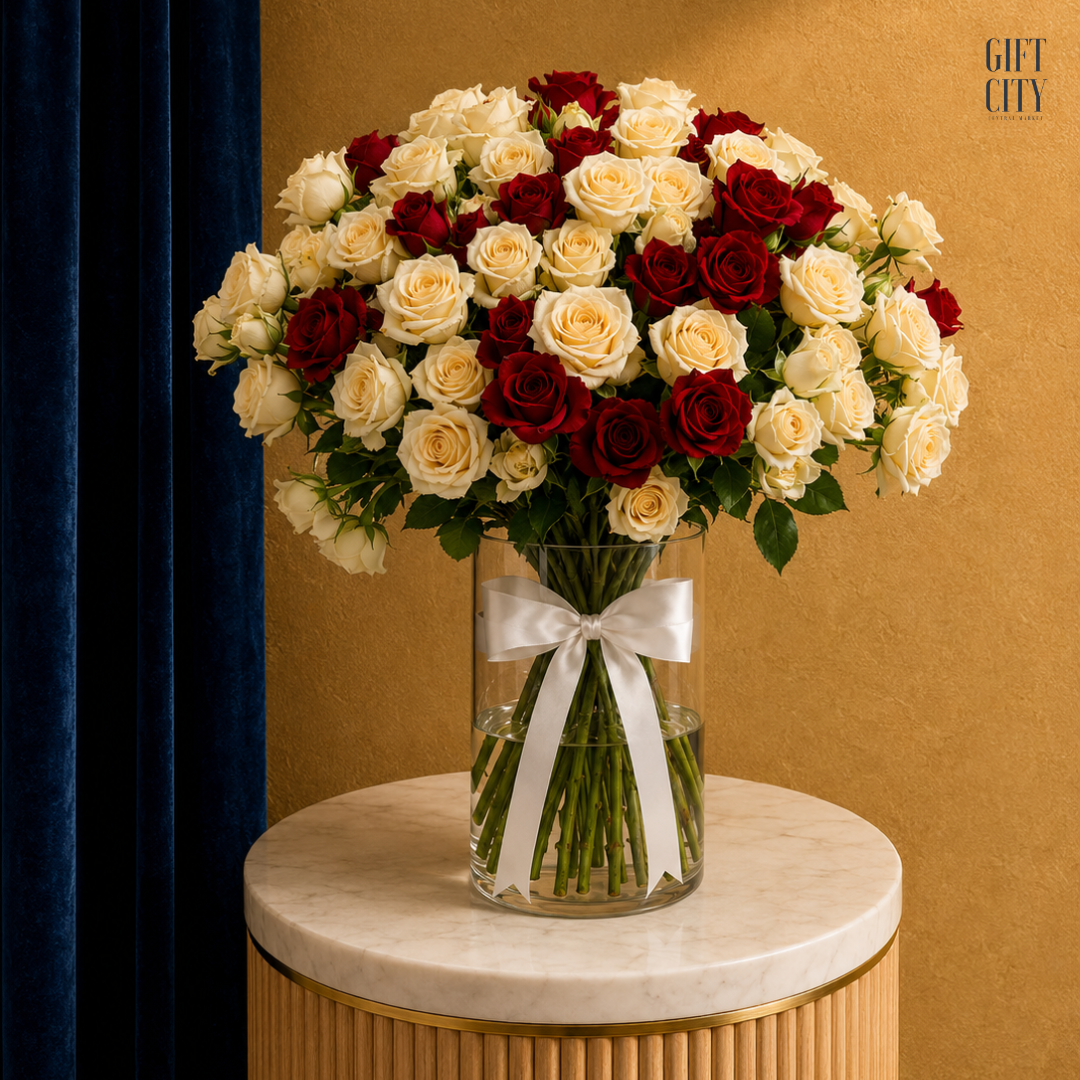 Luxurious 50-Piece Baby Rose Vase Bouquet | Premium Floral Gift