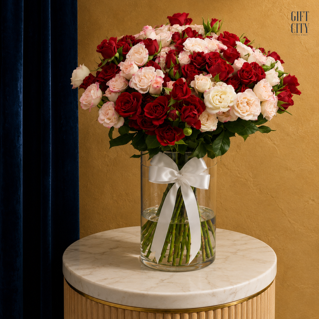 Luxurious 50-Piece Baby Rose Vase Bouquet | Premium Floral Gift