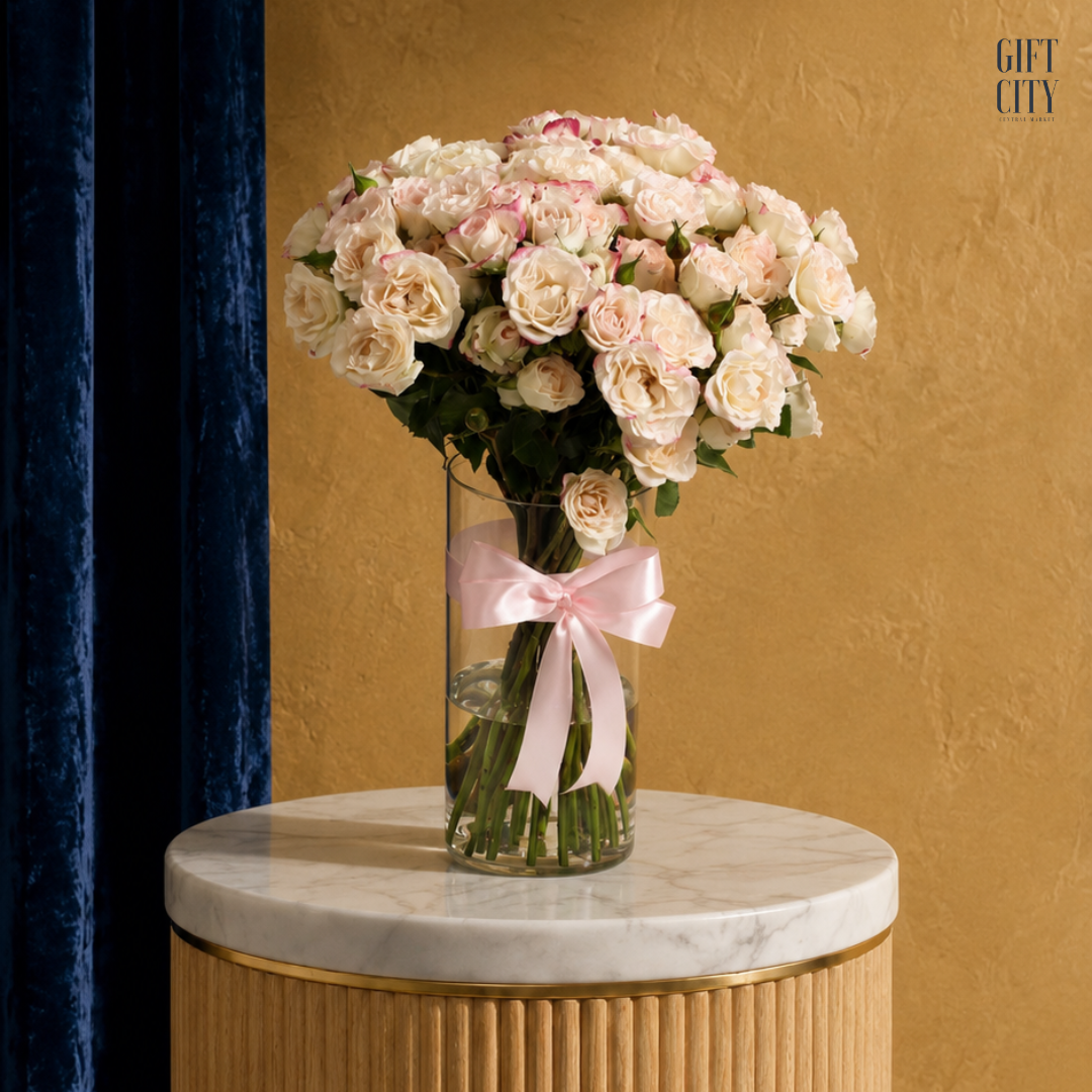 Premium 25-Piece Baby Rose Vase Bouquet | Elegant Floral Arrangement