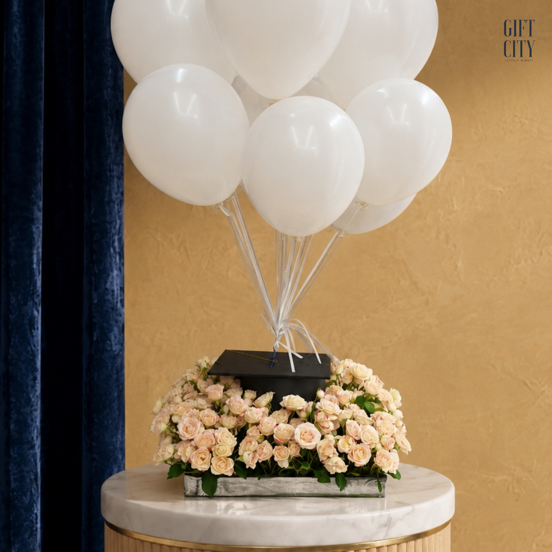 Graduation Flower Box with Money Pull & Graduation Cap Topper