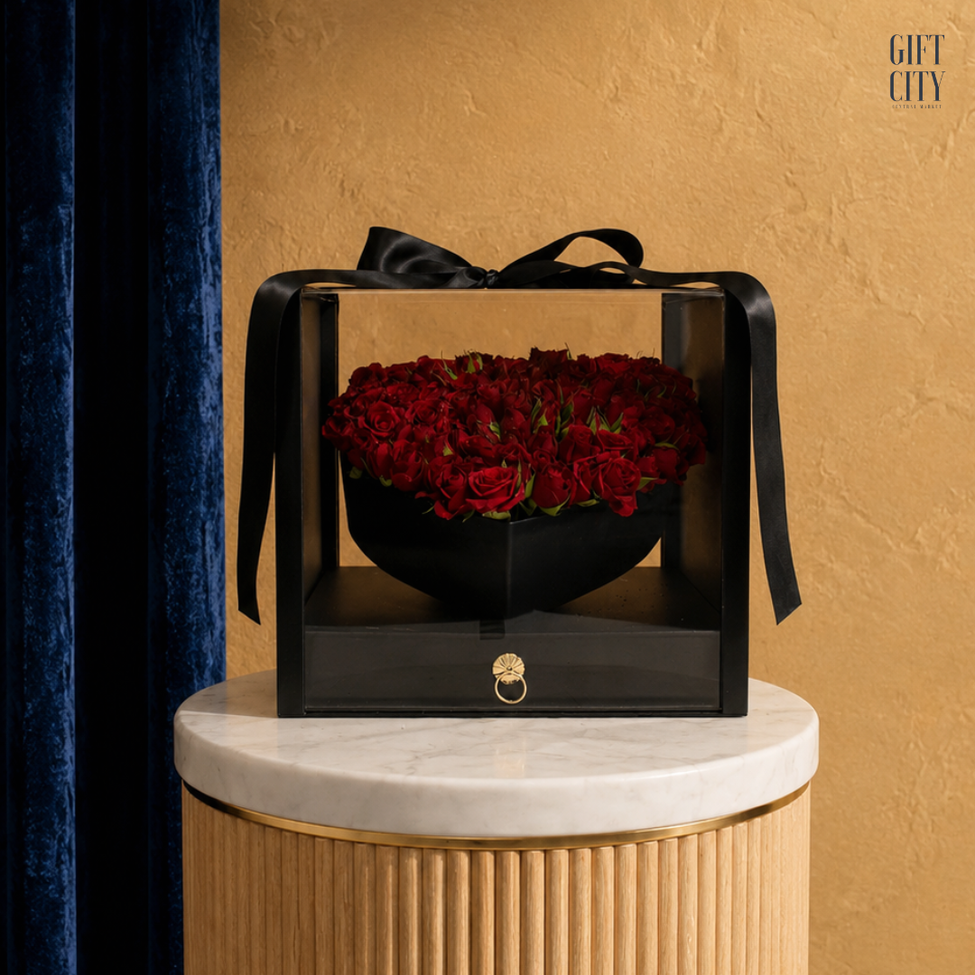 Heart-Shaped Red Rose & Ferrero Rocher Box Gift Set