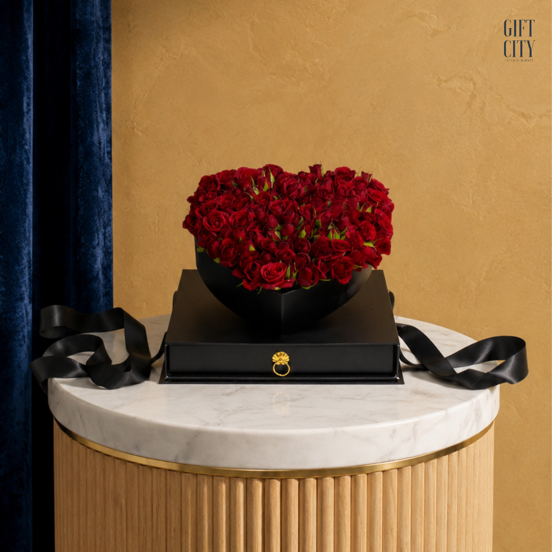 Heart-Shaped Red Rose & Ferrero Rocher Box Gift Set