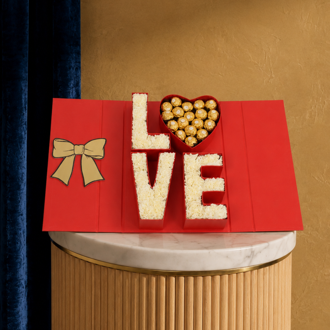 Exclusive LOVE Box with Ferrero Rocher & Carnations