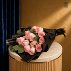 Silent Sentiment Bouquet | Luxury Pink Roses in Elegant Black Wrap