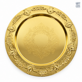 Gold Round Serving Tray | Ornate Floral Decorative Platter