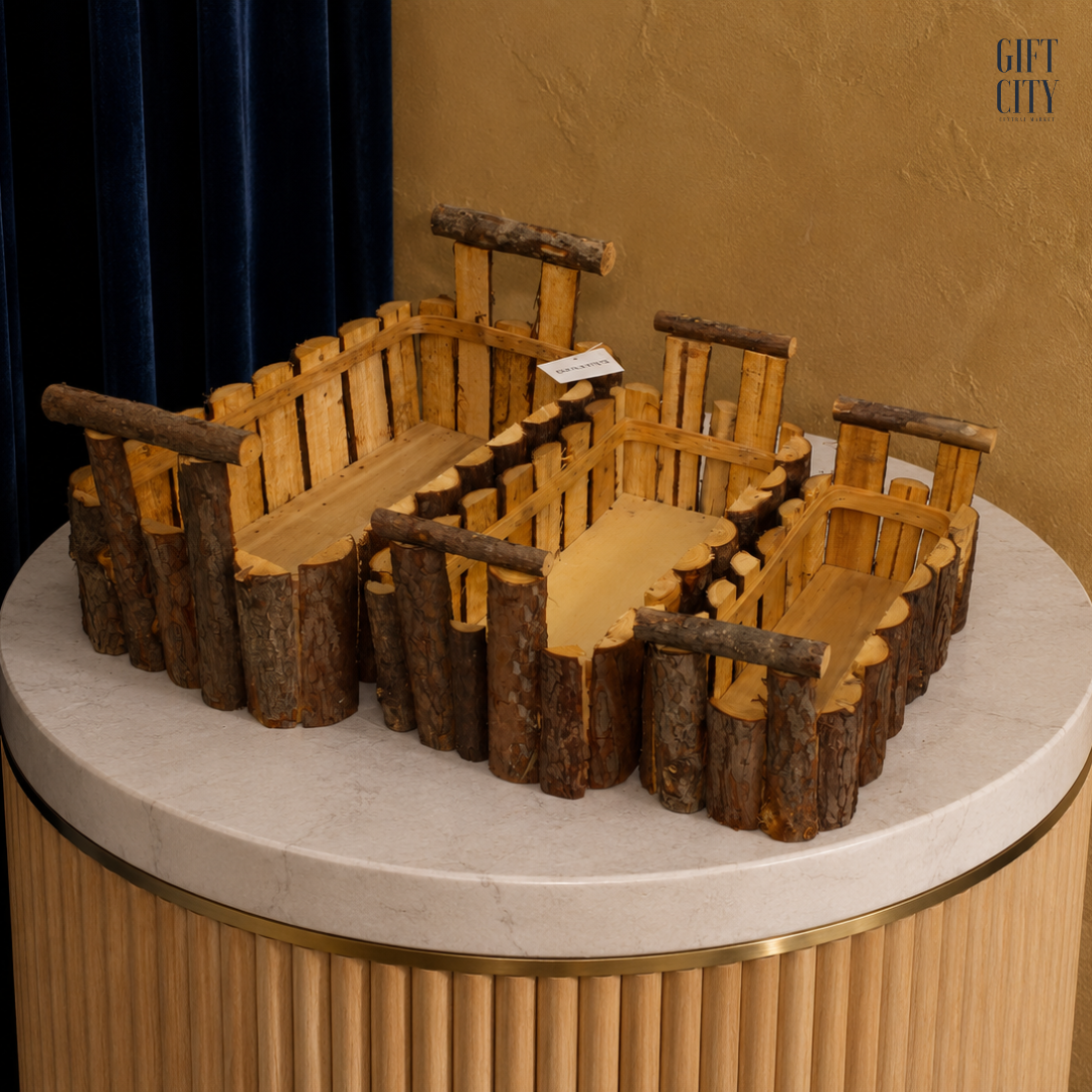 Rustic Wooden Log Planter Box Set with Handles | 3-Piece Decorative Planter Collection