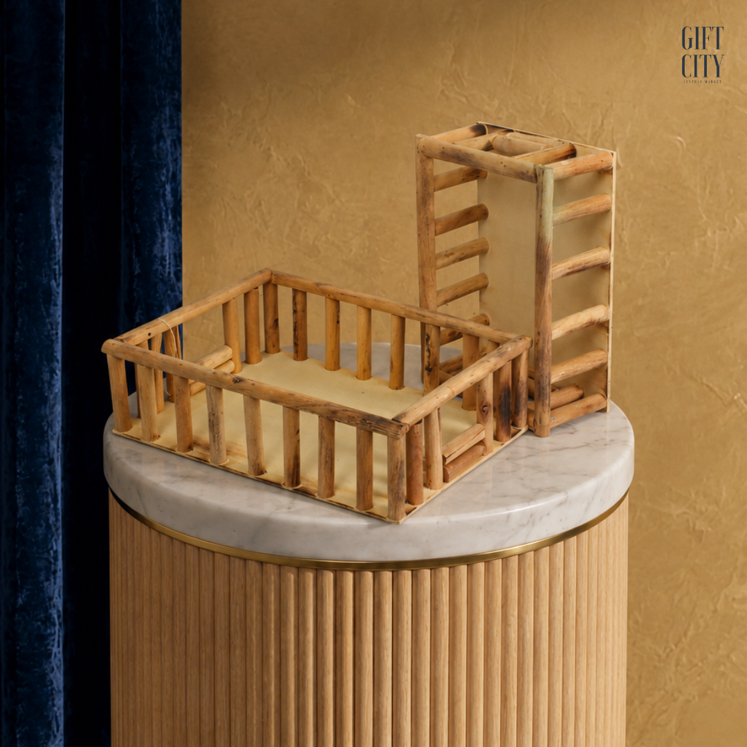 Rustic Nesting Wooden Storage Crates | Set of 2 Slatted Open-Air Baskets