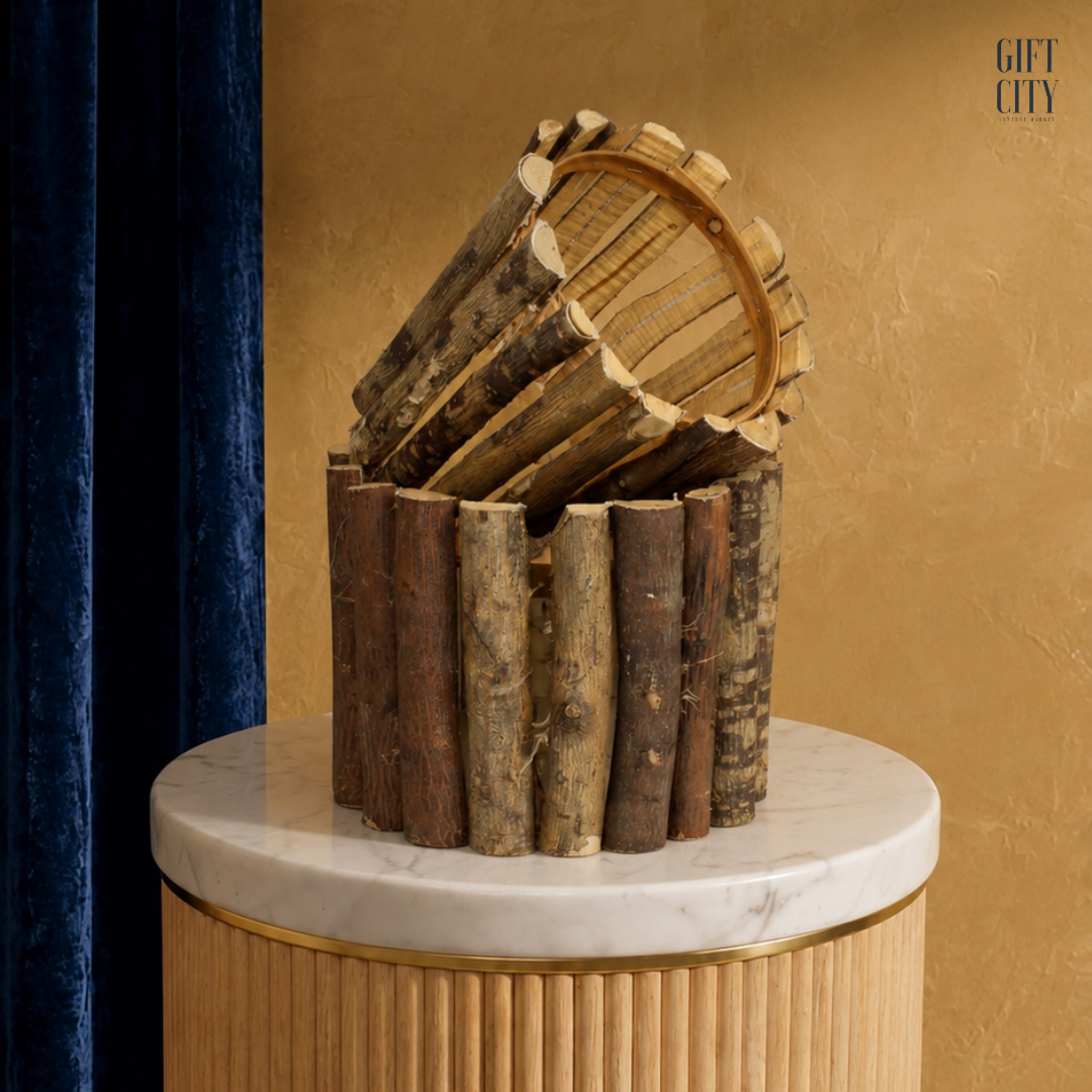 Rustic Log Flower Pots – Set of 2 Natural Wood Bark Planters