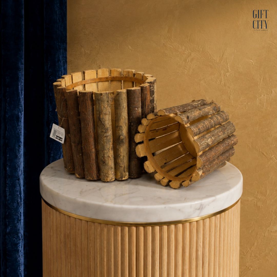 Rustic Log Flower Pots – Set of 2 Natural Wood Bark Planters