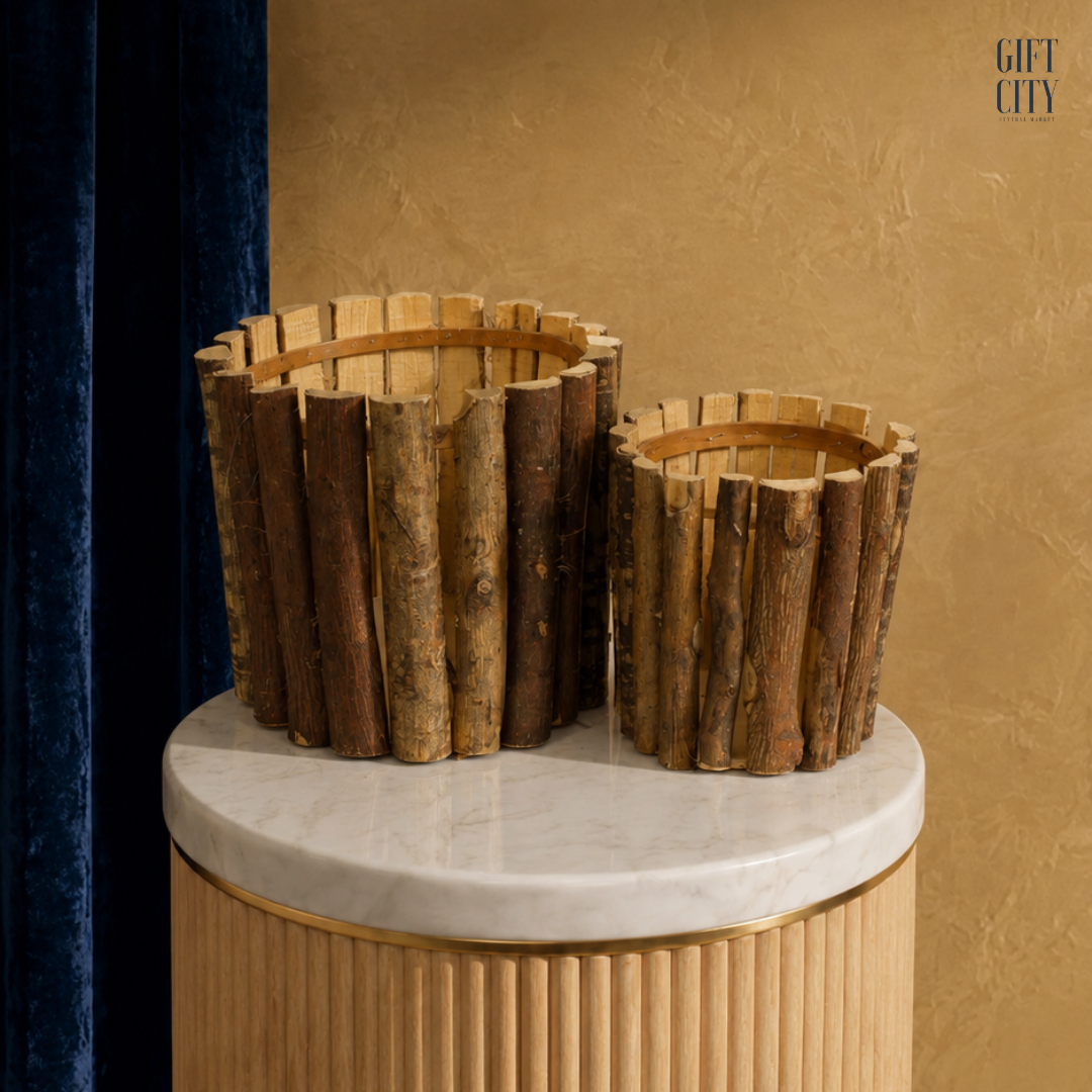 Rustic Log Flower Pots – Set of 2 Natural Wood Bark Planters