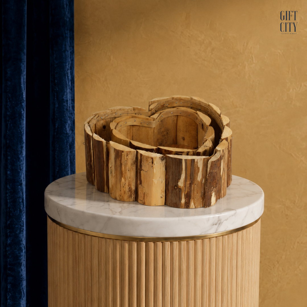 Set of 2 Rustic Heart-Shaped Wooden Planters with Natural Bark